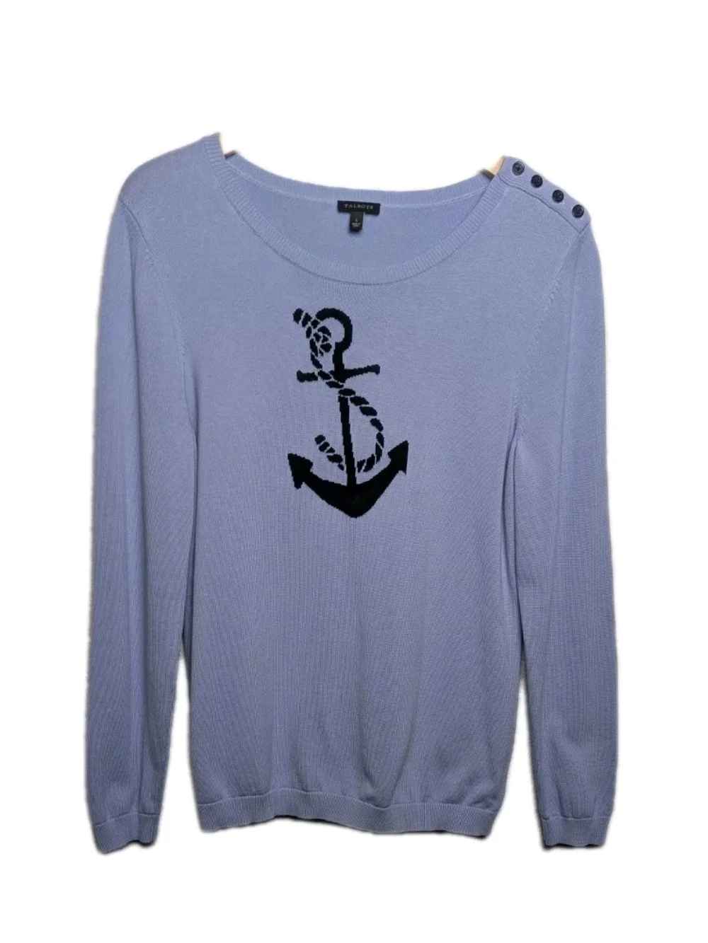 Talbots Nautical Crewneck Sweater Large with Navy Anchor